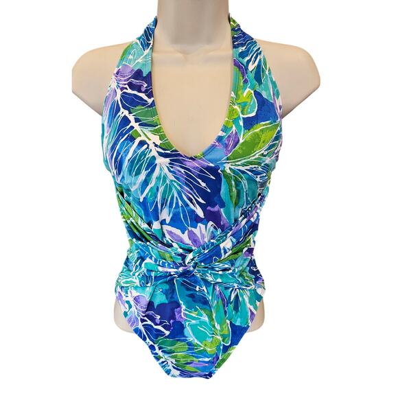 NWT Lauren ralph lauren tropical hawaiin slimming one piece halter full coverage - Picture 2 of 10